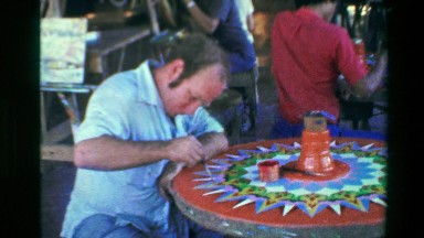 1976: Men painting crafts tables design relaxing training arts drawing. SAN
