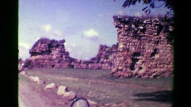 1976: Visiting Ancient Stone Brick Ruins and Tourist Bus Stop in Colon, Panama