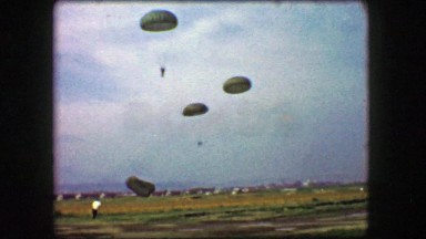 1944: Paratrooper Soldiers Landing in Military Training Exercise at Fort Benning