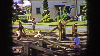 1944: Kids Play Wood See Saw Teeter Totter Only Outdoor Playground.