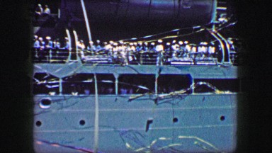 1944: US Army Transport Ship Victory Departs KearnY, NJ with Celebration Ribbons