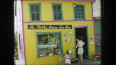 1955: Storyland theme park mother goose toy shop fairytale storybook shopping.
