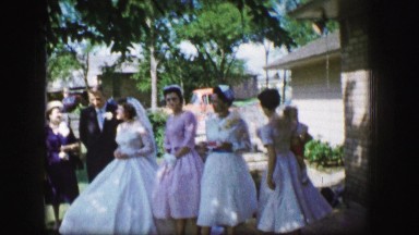 1961: wedding party enjoys each others company IOWA