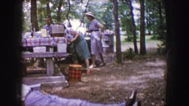1961: the scene shows a family picnic and preparation for food IOWA