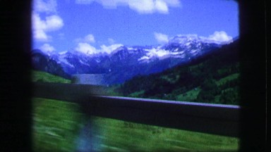 1963: a beautiful scenery showing mountain is seen filmed from a car FRANCE