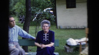 1949: a family outing is seen with couples sitting on benches SOMERSET, KENTUCKY
