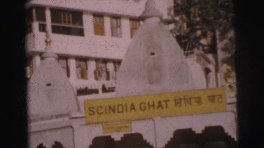 1962: monuments in 'scindia ghat' temple, located in india at the seaside