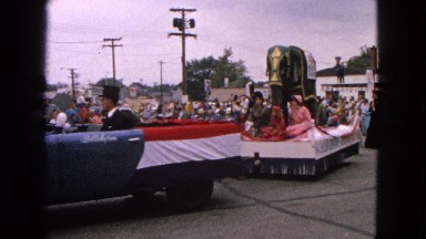 1963: republican parade featuring elephant and posters of past presidents