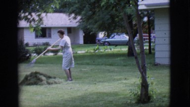 1966: A very enthusiastic housewife collects a lot of newly mown