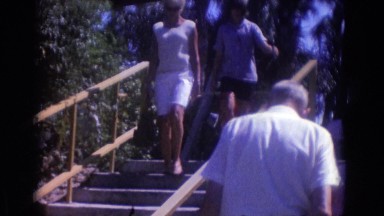 1966: two ladies descending using steps in a park FLORIDA