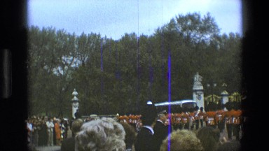 1969: A Musical Band Marching in Red Uniforms During a Parade in England