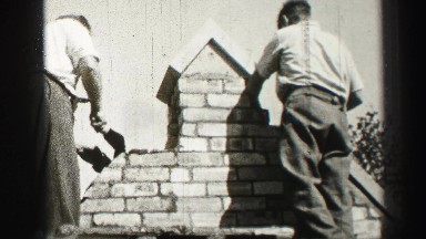 1952: Bricklayers Working as a Team to Construct in Edinburgh, Scotland