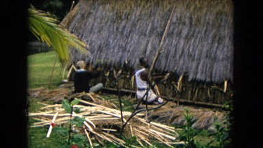 1968: people are seen fixing a hut HAWAII