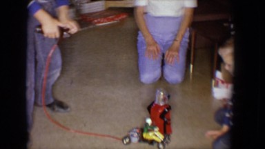 1958: boys are playing with their christmas toys TUCSON, ARIZONA