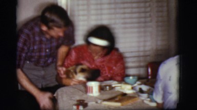 1968: the german shepherd is happy to be loved by his family. COTTONWOOD,