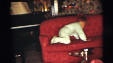1954: child in his pajamas at christmas time PENNINGTON, NEW JERSEY