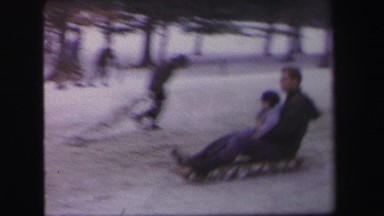 1972: many people are skating on the ice of the mountain LYNBROOK, NEW YORK