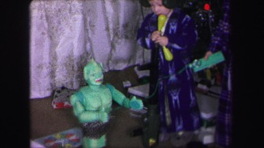 1972: childrens playing with a robot in christmas eve LYNBROOK, NEW YORK
