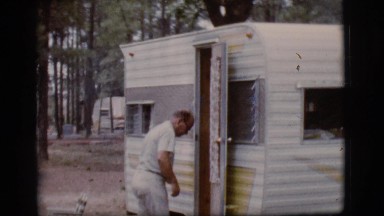 1968: the old man entering into a container house COTTONWOOD, ARIZONA