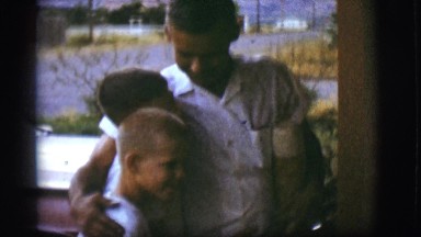 1968: father is welcomed by the handsome sons to the house COTTONWOOD, ARIZONA