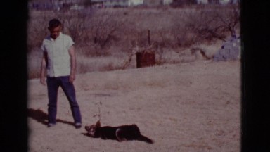 1968: man playing with his dog COTTONWOOD, ARIZONA