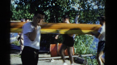 1951: training for canoeing games athletes prepare equipment