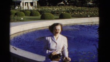 1952: women breezy public pond park area. CALIFORNIA