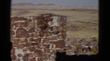 1952: women at brick building golden brown flowing hills of grain CALIFORNIA