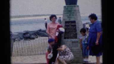 1963: Family Poses by Statue at Camden, New Jersey Beach