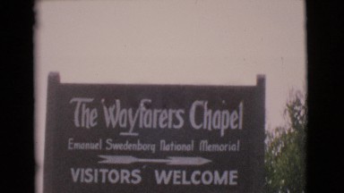 1968: video filming the wayfarers chapel sign and a scenic mountain view
