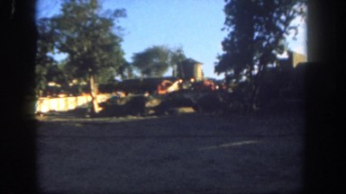 1962: midwestern farm view with trees barn tractor fence silo SAN PEDRO
