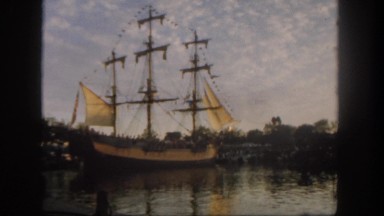 1962: ship with spectacular sails is sailing through the water DISNEYLAND