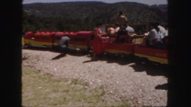 1958: miniature train is checked by engineer and taken for a ride