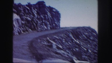 1958: a beautiful rugged mountain ridge as seen through the window