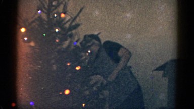 1959: A Woman and Boy Decorating a Christmas Tree with Lights at Catskill Game Farm