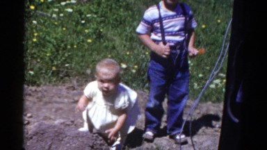 1959: children playing and falling CATSKILL GAME FARM, NEW YORK