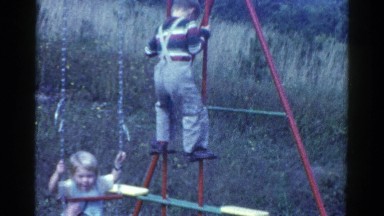 1959: children are seen having fun in a garden area CATSKILL GAME FARM, NEW YORK