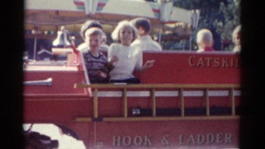 1959: children enjoying the ride with a ladder in the park CATSKILL GAME FARM