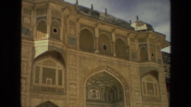 1974: A Tourist Area in India with Historic Architecture and Families