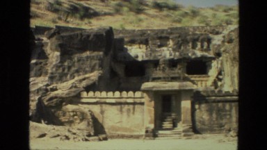 1974: large and magnificent rock cave with many entrances INDIA