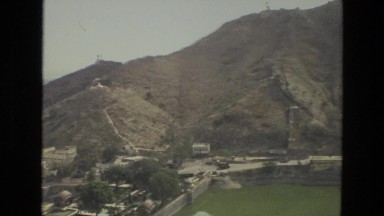 1974: a beautiful mountain ridgeline as seen through a historic site INDIA