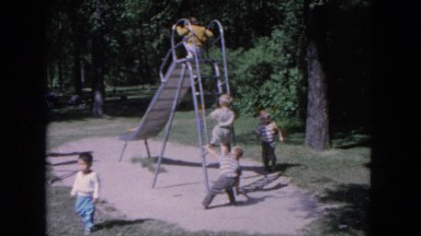 1964: children are seen having fun in a garden area EVANSTON, ILLINOIS