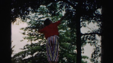 1962: boy in striped pants and an orange shirt playing in a tree HAGERSTOWN