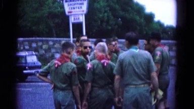 1966: Boys in Boy Scout Uniforms Mingling in Parking Lot