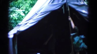 1966: Blue Tent in the Woods with People Moving Inside HAGERSTOWN, MARYLAND