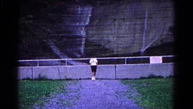 1966: man showing waterfall on a cliff HAGERSTOWN, MARYLAND