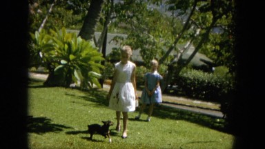 1964: girls are playing with their dog HAWAII