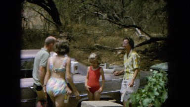 1964: people getting ready to swim outdoors on a trip HAWAII