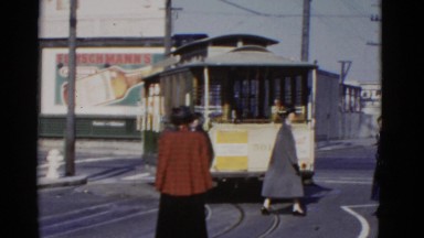 1952: a tram is seen SAN FRANCISCO, CALIFORNIA