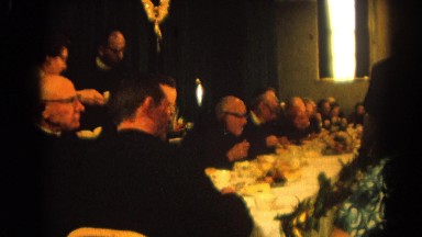 1964: Banquet, Menu Dining at a Long Table, People Serving and a Lady Tasting